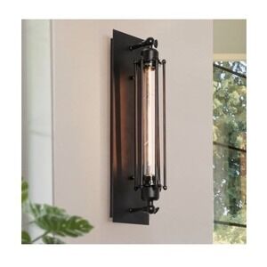 LNC Modern Industrial black 1-light wall sconce w/cage for hallway & dry areas.